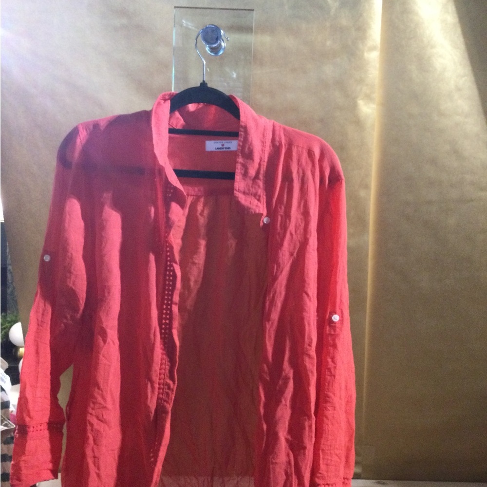 Lands' End Men's Button Down Shirt - Vibrant Coral